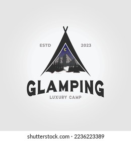 Minimalistische Glanzlogos Symbol Vektorgrafik, Design des Glamour Camping in der Natur