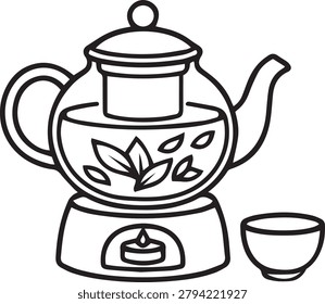 Minimalist Glass Teapot Infuser Vector Icon Professional Outline for Candle Warmer Stand and Herbal Tea Brewing Sign