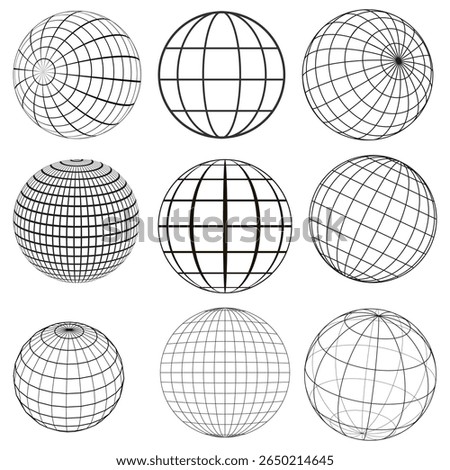 Minimalist Globe Grid Icon – Earth Planet Wireframe Symbol for Global Network and World Map Concept