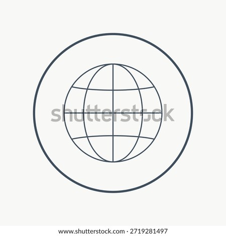 Minimalist globe icon in a circle. Globe design with simple lines. Perfect for global themes, web, or travel projects. Globe and circle simplicity. Travel stickers and badge illustration vector.
