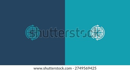 A minimalist globe icon displayed on two different colored backgrounds.