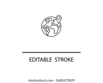 Icono de globo minimalista con trazo editable para proyectos creativos y diseños modernos, ideal para viajes, ubicación y temas de negocios globales.