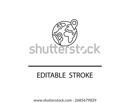 Minimalist globe icon with editable stroke for creative projects and modern designs, ideal for travel, location, and global business themes.