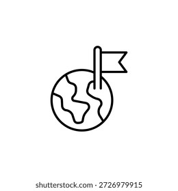 Minimalistisches Globussymbol mit Flagge, das globale Errungenschaften und Erforschung symbolisiert