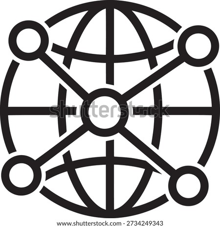 Minimalist globe icon with interconnected nodes symbolizing global connectivity and networks.