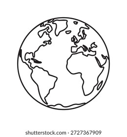 Minimalist globe illustration featuring a simple line art design of earth's continents in a clean and modern style perfect for global connectivity or environmental themes