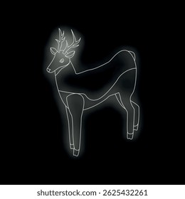Minimalist glowing contour drawing of a deer standing on a black background