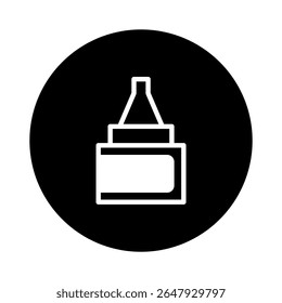 Design de ícone de garrafa de cola minimalista em fundo circular preto criando uma aparência simples e limpa