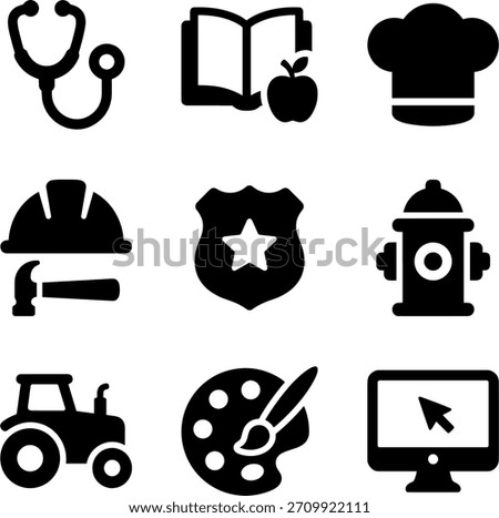 Minimalist Glyph Occupation and Profession Icon Set Diverse Career Symbol