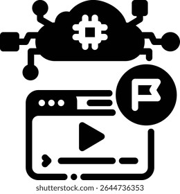 Minimalist glyph showing a flagged content indicator. Perfect for moderation dashboards and alert systems that detect violations or sensitive data.