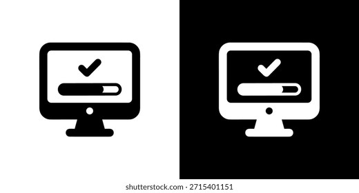 Minimalistisches Symbol-Stil-Desktop-Computer mit Häkchen-Symbol
