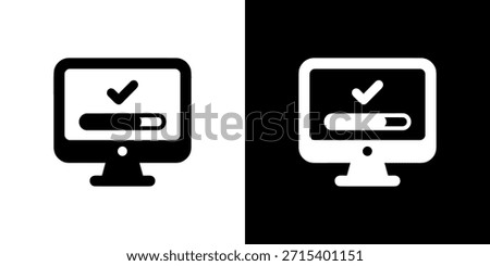 Minimalist Glyph Style Desktop Computer with Check Mark Symbol Icon