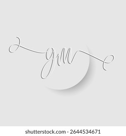 Monograma minimalista de la letra de GM en fuente del script con efecto del recorte del papel 