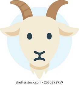 Minimalist goat head illustration with neutral expression. Great for character packs, pet-themed graphics, or kids' farm designs needing a calm animal face.