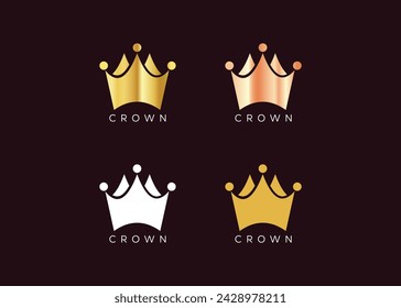 Minimalist Gold crown logo design vector template. Luxury kings crown logo design