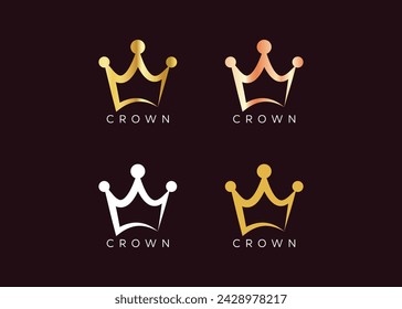 Minimalist Gold crown logo design vector template. Luxury kings crown logo design