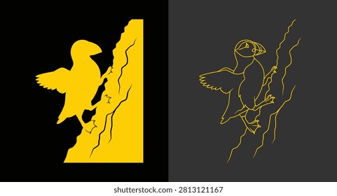 Minimalist gold icon of a perched eagle outline with wildlife, silhouette