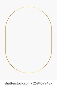 Minimalist gold oval frame on a light background. Elegant oval design with a thin gold outline. Perfect for modern decor, invitations, or art projects. Vector isolated on white.