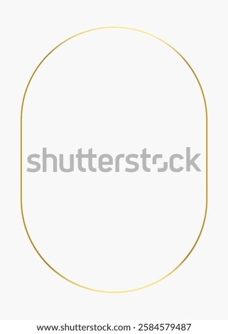 Minimalist gold oval frame on a light background. Elegant oval design with a thin gold outline. Perfect for modern decor, invitations, or art projects. Vector isolated on white.