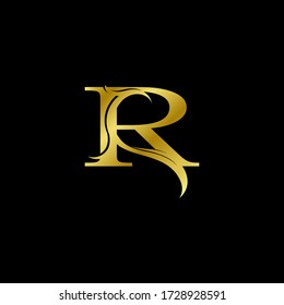 Minimalist Gold R Letter Logo,  Luxury Alphabet Vector Design Style.