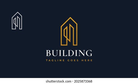 Minimalist Gold Real Estate Logo Design with Line Style. Construction, Architecture or Building Logo Design