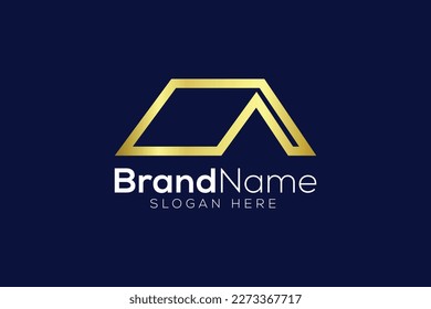 Minimalist gold roofing icon logo design template