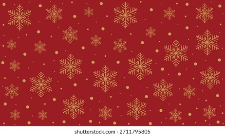 Minimalist gold snowflakes seamless pattern vector red Christmas background