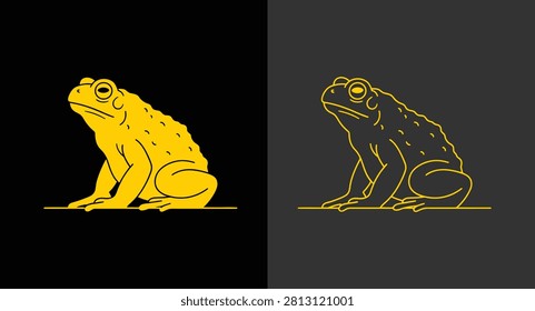 Minimalist gold toad icon in solid and outline style with amphibian, wildlife