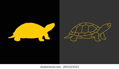 Minimalist gold turtle icon with solid and outline style tortoise wildlife