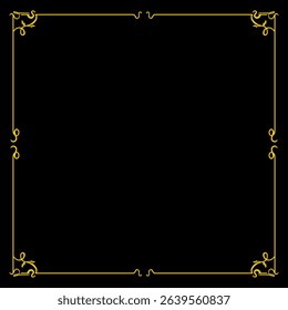 A minimalist gold vector frame featuring simple yet elegant scroll-like accents at each corner, creating a refined and clean border on a black background