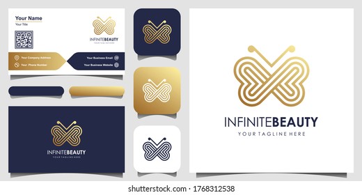minimalist golden butterfly line art monogram shape logo. Beauty, luxury spa style. logo design, icon and business card.