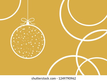 Minimalist golden Christmas card vector. Holiday background with hanging Christmas ball. Gold christmas ornaments. Elegant golden christmas background
