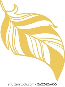 Minimalist golden feather vector illustration isolated on white background, representing lightness, elegance and softness with its simple lines