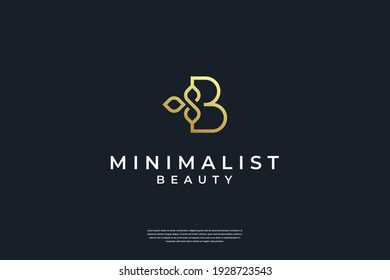 Minimalist golden initial B and leaf logo design with infinity symbol