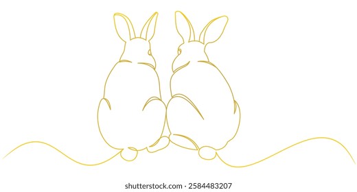 Minimalist Golden Line Art of Two Rabbits Sitting Together