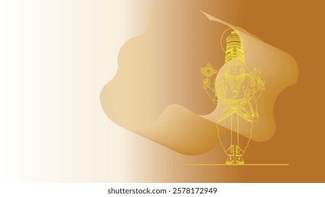 Minimalist golden outline illustration of Lord Venkateshwara Swami, symbolizing divine grace, spiritual enlightenment, and devotion in Hinduism