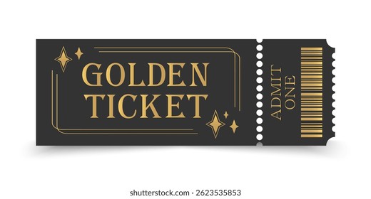 Minimalist golden ticket design. Suitable for festival, cinema, theater, concert, casino, circus, event tickets. Vector illustration
