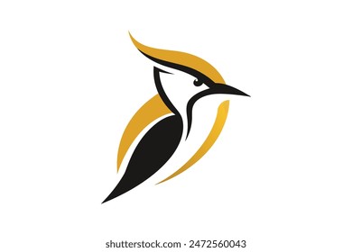 un logotipo minimalista dorado Woodpecker logo ilustración de Arte vectorial logo, con una forma moderna y elegante con un subrayado 