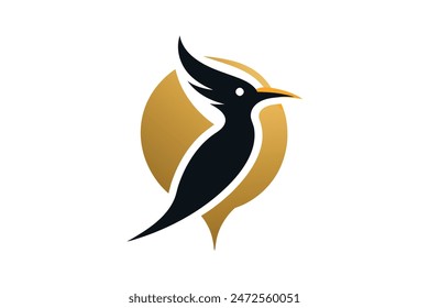 a minimalist golden Woodpecker logo vector art illustration icon logo, featuring a modern stylish shape with an underline 