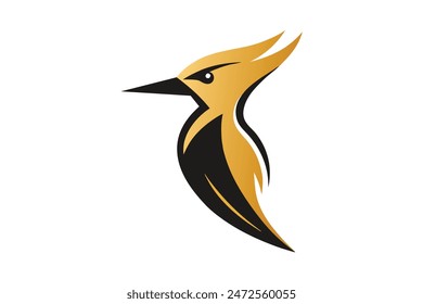 a minimalist golden Woodpecker logo vector art illustration icon logo, featuring a modern stylish shape with an underline 