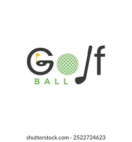 Minimalist golf ball logo with golf ball and bat icon for sports branding and designs
