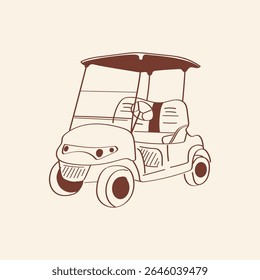 Minimalist golf cart illustration in hand-drawn style. Great for infographics, mobile app icons, sports brochures or club presentations.