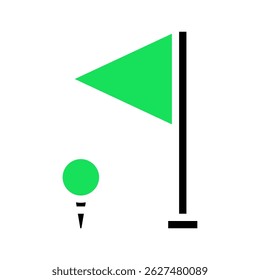 Minimalist golf course icon featuring green flag and ball graphic design
