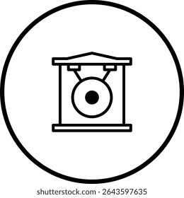 Minimalistische Gong-Icon-Illustration im Vektorformat, die Zen-Kultur darstellt