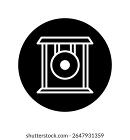 Minimalist gong silhouette logo: Asian zen relaxation sound meditation with cultural instrument graphic