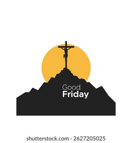 Minimalist Good Friday Illustration with Jesus on Cross atop Mountain and Sunrise.