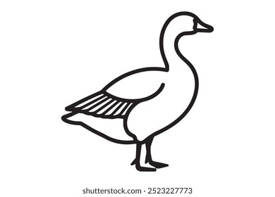 Minimalist goose outline vector featuring clean black lines in a simple design. Ideal for nature-themed projects, wildlife illustrations, or educational materials.