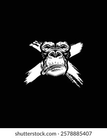 Minimalist gorilla face retro vintage t shirt logo design