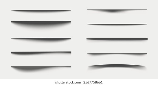 Minimalist gradient shadow line set vector. Set of black Minimal gradient shadow lines in various designs. Minimal gradient shadow line vector collection. Gradient shadow line vector set.