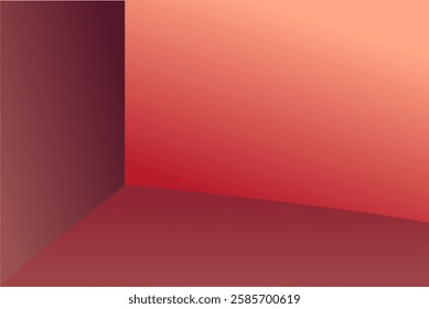 Minimalist gradient wall background with warm shades of red and peach. Modern abstract interior design with soft color transitions